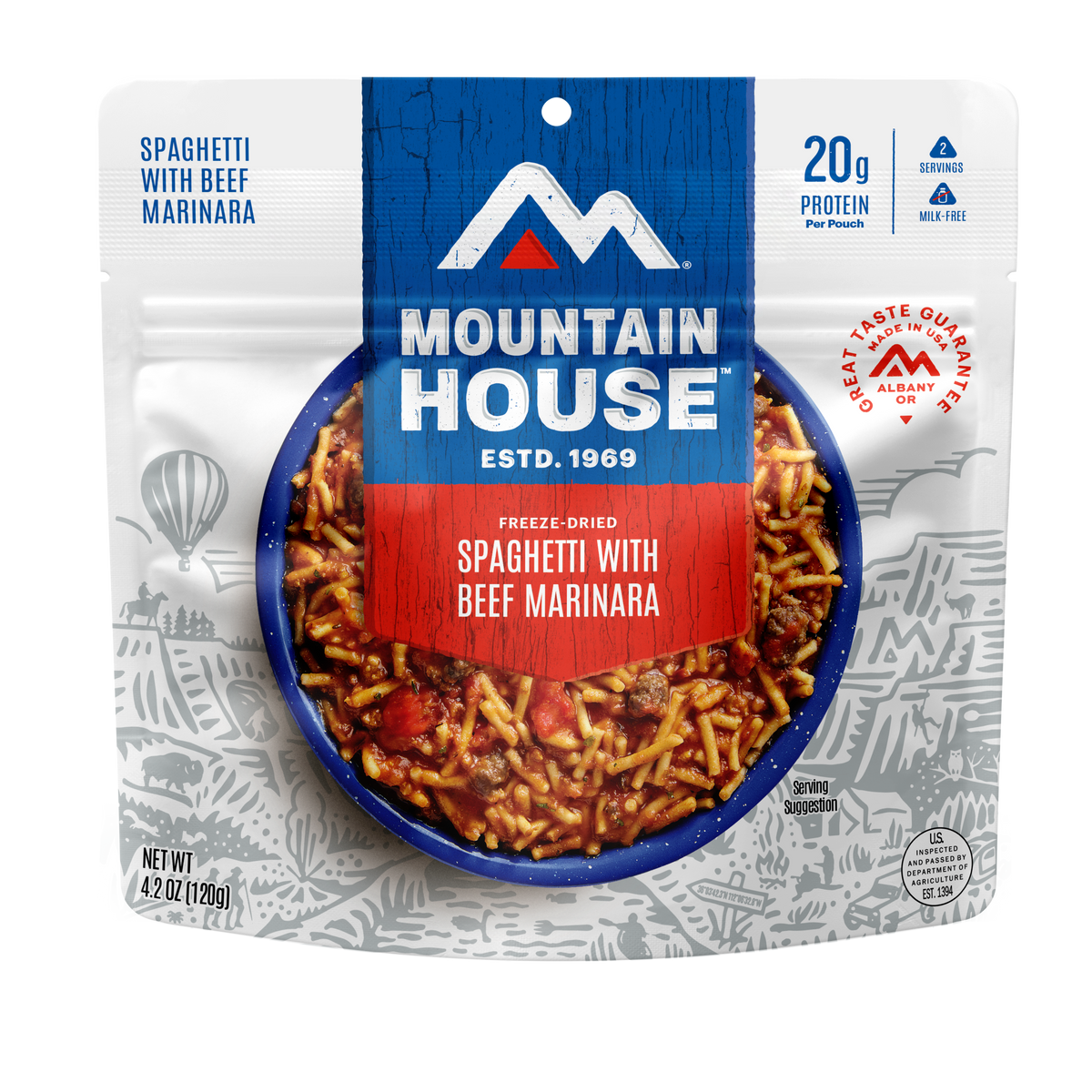 Spaghetti with Beef Marinara freeze dried food in a #10 can - Mountain House