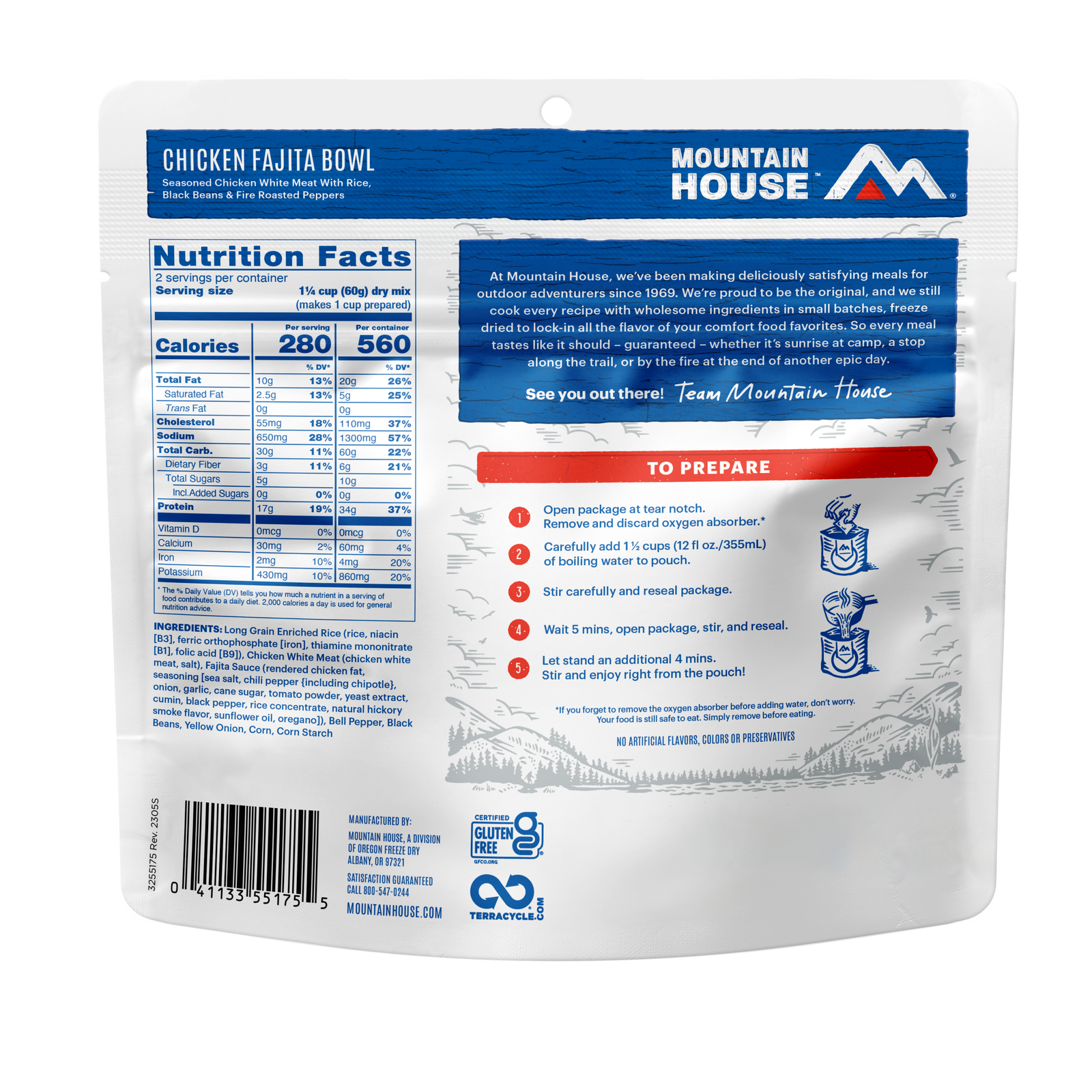 Chicken Fajita Bowl freeze dried food - Mountain House