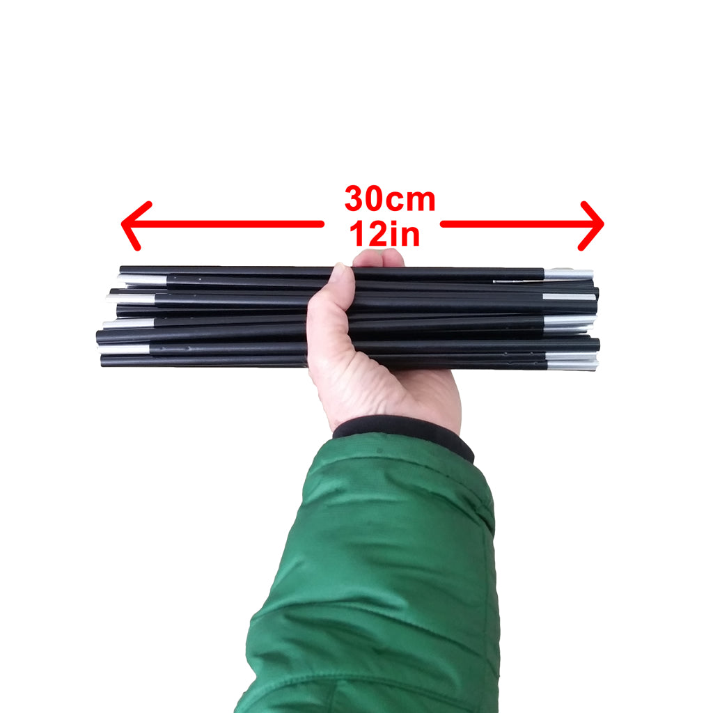 Tältstänger, lätt aluminium, 30 cm (12 tum) hopfällbar längd